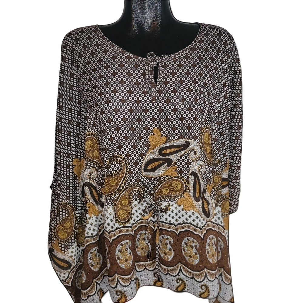 MXM Brown and White Paisley Print Poncho Style Top 1X